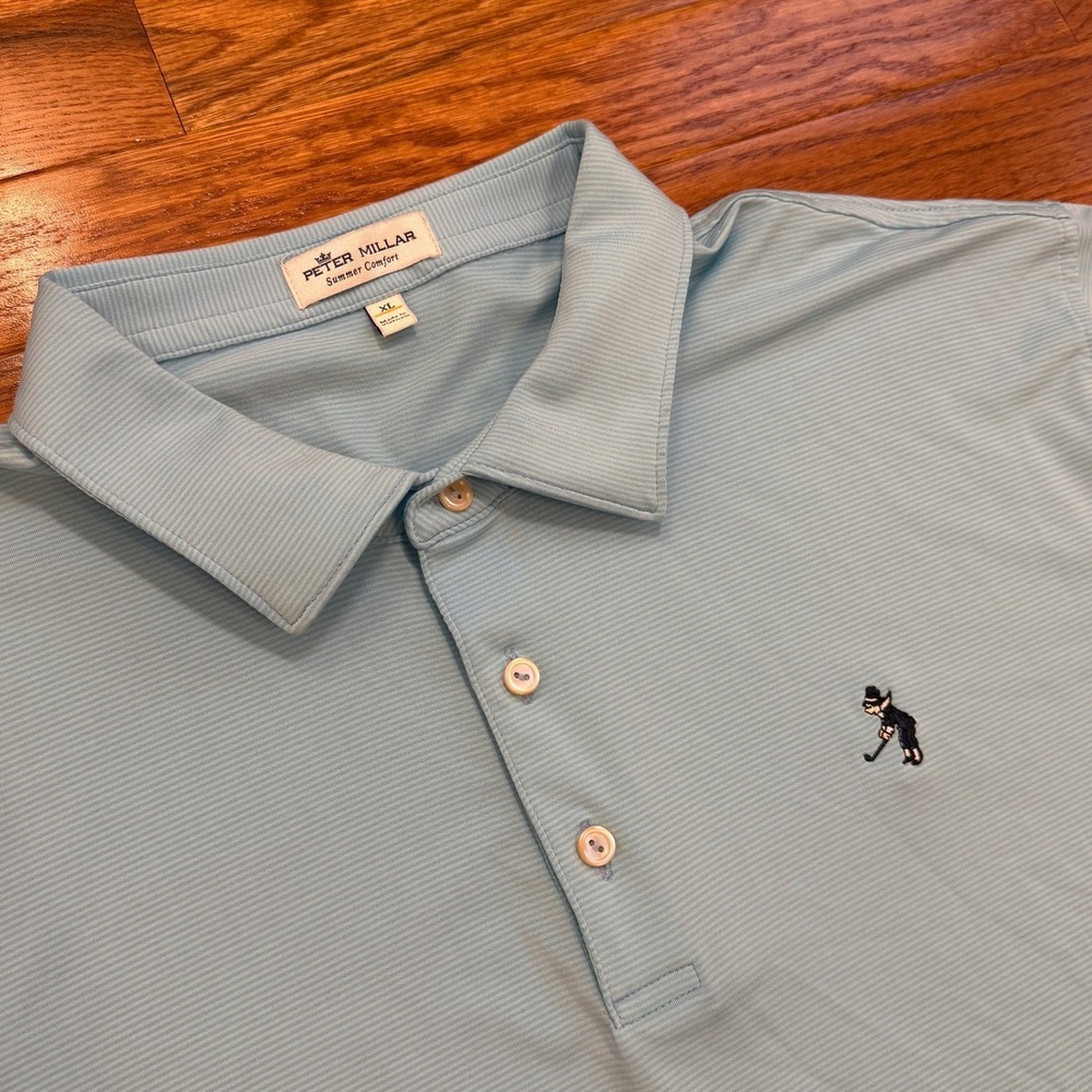 Peter Millar Summer Comfort Golf Polo Shirt Mens XL Blue/Purple Golfer Logo